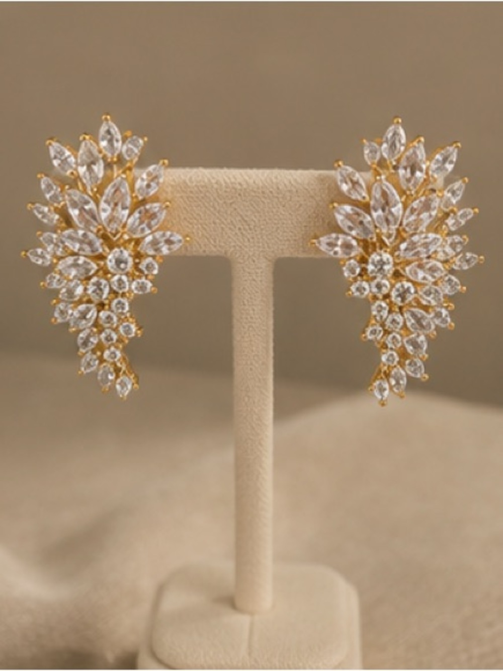 Gold Crystal Leaf Cluster Earrings with Marquise Cut Stones